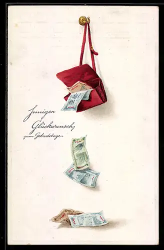 AK Geldscheine fallen aus einer Handtasche