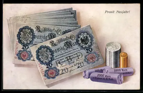 AK Reichsbanknote 20 Mark, Münzrollen 20 Mark