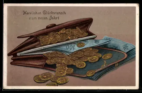 AK Geldscheine und -Münzen in einem Portmonnaie
