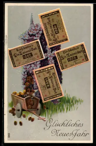 AK Neujahrsgruss mit Reichsbanknoten