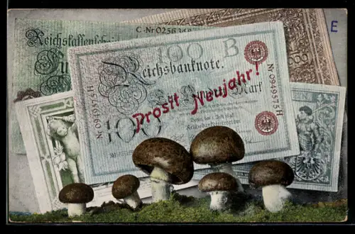 AK Geldscheine 100 Mark mit Champignons