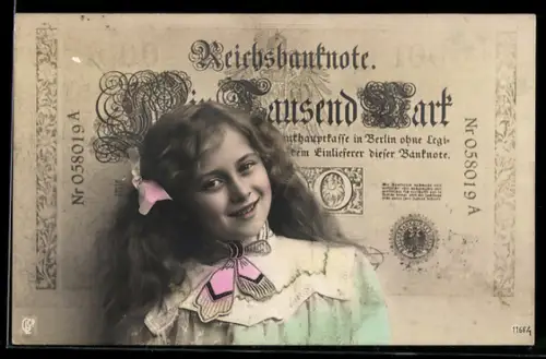 AK Reichsbanknote 1.000 Reichsmark, Mädchen-Portrait