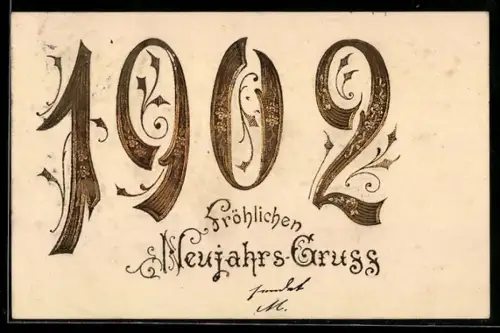 AK Goldene Jahreszahl mit floralen Akzenten, Neujahrsgruss