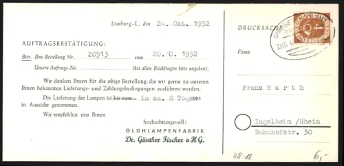 Klapp-AK Limburg /Lahn, Glühlampenfabrik Dr. Günther Fischer, Frankfurt Strasse 4, Fischer Autolicht