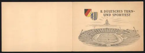 Klapp-AK Leipzig, II. Deutsches Turn- und Sportfest 1956, Gesamtansicht eines Stadions, DDR-Propaganda