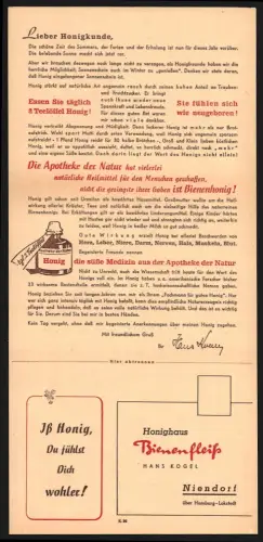 Klapp-AK Niendorf /Hamburg, Honighaus Bienenfleiss Hans Kogel, Bestellkarte