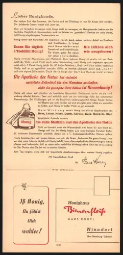 Klapp-AK Niendorf /Hamburg, Honighaus Bienenfleiss Hans Kogel, Bestellkarte