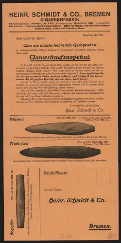 Klapp-AK Bremen, Heinr. Schmidt & Co. Zigarrenfabrik, Zigarren der Marken Populär und Preferida