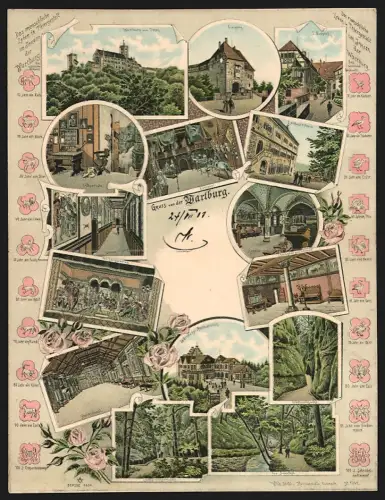 Klapp-Lithographie Wartburg, Das menschliche Leben in Thiergestalt im Inneren der Wartburg, diverse Motive