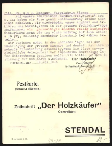 Klapp-AK Stendal, Zeitschrift Der Holzverkäufer, Centralblatt, Antwort-Postkarte