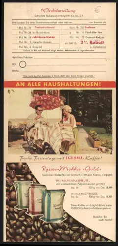 Klapp-AK Bremen, Firma Igesso, J. G. Strothoff & Sohn, Paar im Garten beim Kaffeetrinken
