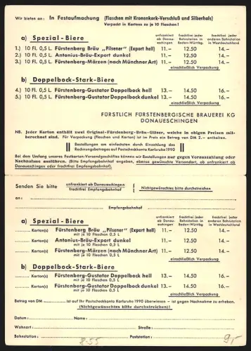Klapp-AK Donaueschingen /Schwarzwald, Fürstliche Fürstenbergische Brauerei K.G., Fürstenberg-Bräu
