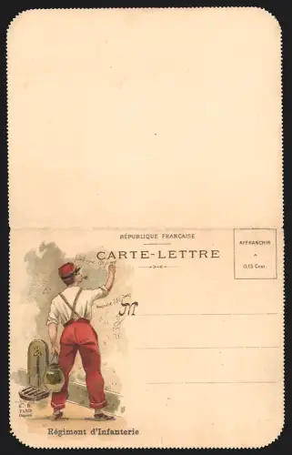Klapp-AK Soldat der französischen Infanterie schreibt an einer Hauswand