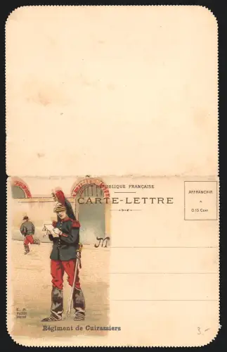 Klapp-AK Soldat der französischen Kürassiere liest einen Feldpostbrief