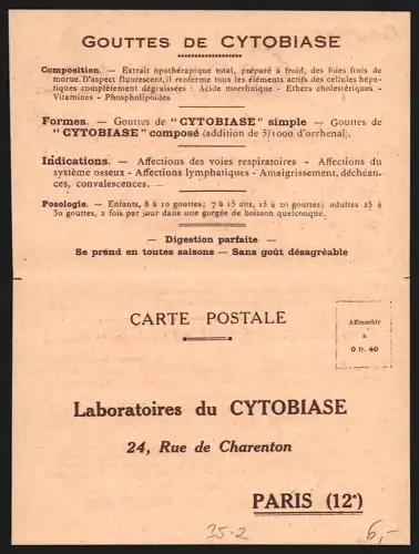 Klapp-AK Paris, Laboratoires du Cytobaise, Rue de Charenton 24, Gouettes de Cytobaise