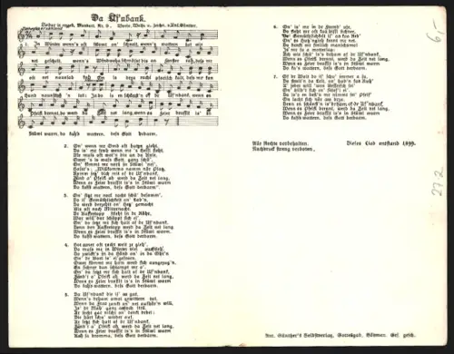 Klapp-Lied-AK Anton Günther NR 9: Da Uf`nbank, Wanderer läuft durch den Schnee, Männer sitzen auf der Ofenbank