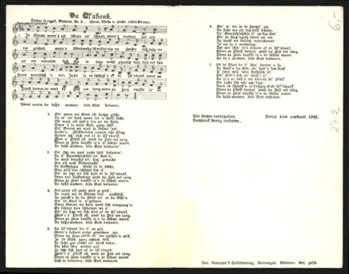 Klapp-Lied-AK Anton Günther NR 9: Da Uf`nbank, Wanderer läuft durch den Schnee, Männer sitzen auf der Ofenbank