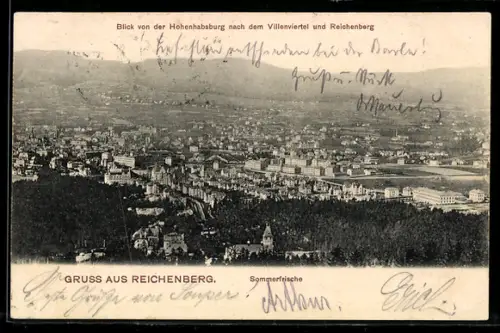 AK Reichenberg / Liberec, Blick von der Hohenhabsburg nach dem Villenviertel