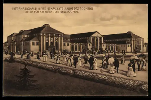 AK Dresden, Internationale Hygiene-Ausstellung 1911, Halle für Nahrungs- & Genussmittel