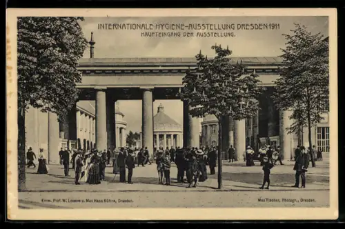 AK Dresden, Intern. Hygiene Ausstellung 1911, Haupteingang der Ausstellung