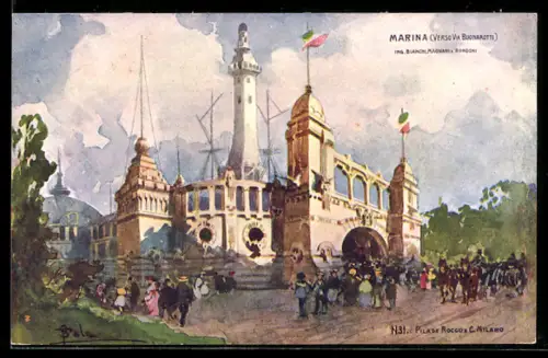 Künstler-AK Dell` Esposizione di Milano 1906, Marina verso via Buonarotti, Ausstellung