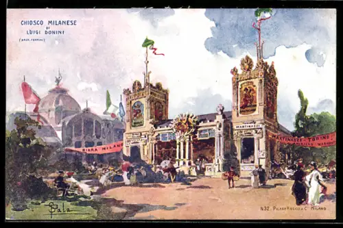 Künstler-AK Milano, Ausstellung / Esposizione 1906, Chiosco Milanese di L. Donini