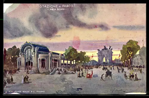 Künstler-AK Milano, Dell Esposizione 1906, Stazione al Parco