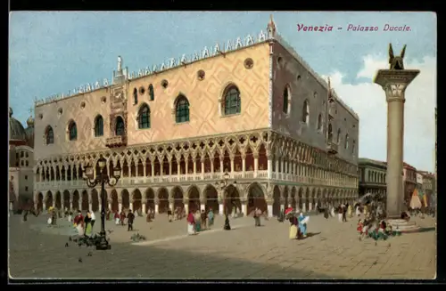 AK Venezia, Palazzo Ducale, Menschen, Denkmal
