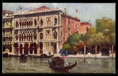 Künstler-AK Venezia, Palazzo Cà d`Oro, Gondeln