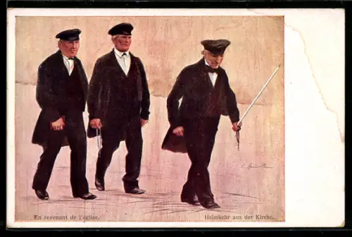 AK Kirchengänger in elsass-lothringischen Trachten gehen nach Hause