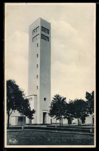 AK Dresden, Jahresschau Deutscher Arbeit 1927, Das Papier, der sprechende Turm, Bauhaus