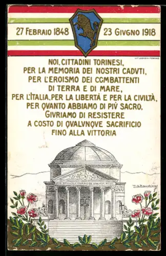 Künstler-AK Turin / Torino, Per la Memoria dei nostri Caduti, Kriegerdenkmal