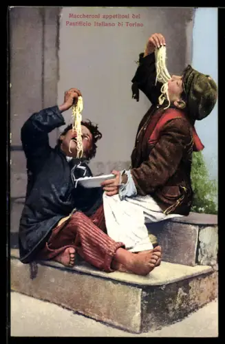 AK Neapel / Napoli, Maccheroni appetitosi, Strassenjungs essen Makkaroni mit der Hand