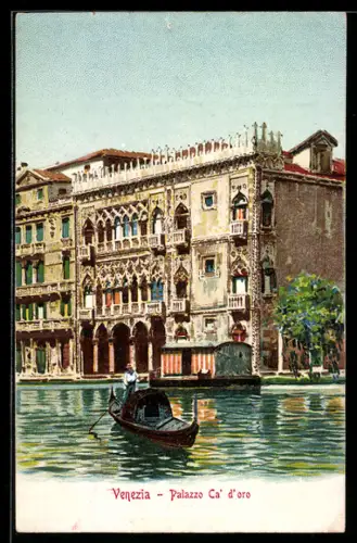 Lithographie Venezia, Palazzo Ca` d`oro, Gondel