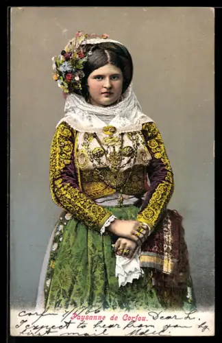 AK Paysanne de Corfou, Bauerin aus Korfu in Tracht