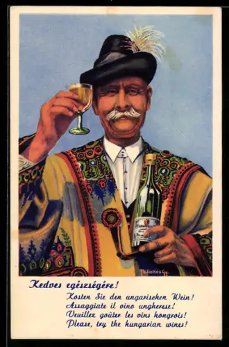 Künstler-AK Kedbes egészségére!, Ungarischer Winzer