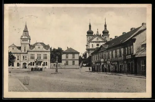 AK Stara Boleslav, Marktplatz mit Rathaus und Kirche