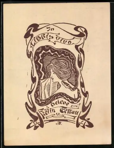 Exlibris Helene Freiin Fettau, Lesende Dame gerahmt von Schlange, Jugendstil