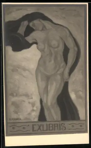 Exlibris A. Rauch, Nackte Dame mit offenem Haar