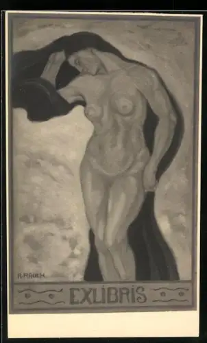 Exlibris A. Rauch, Akt einer Frau in Bewegung