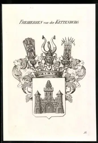 Exlibris Freiherren von der Kettenburg, Wappen mit Burgtürmen