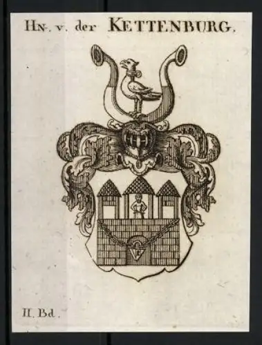 Exlibris Hn. v. der Kettenburg, Wappen mit Helmzier