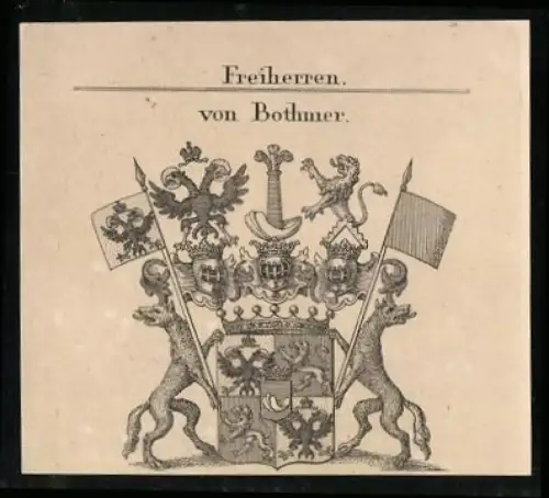 Exlibris Freiherren von Bothmer, Wappen mit Löwen und Adler