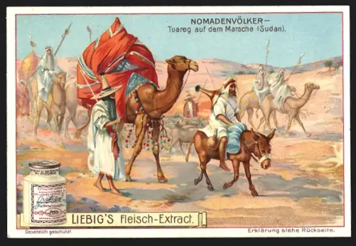 6 Sammelbilder Liebig, Serie Nr. 746: Nomadenvölker, Sioux-Indianer, Gauchos, Zigeuner, Tuareg