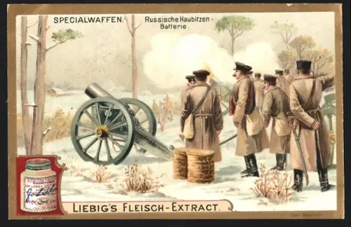 6 Sammelbilder Liebig, Serie Nr. 691: Spezialwaffen, Englischer Panzerzug, Fahrradgeschütz der ital. Armee