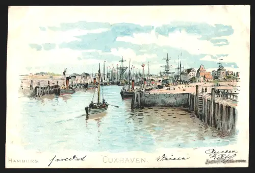 Sammelbild Cuxhaven, Hafenansicht, Hoffmann`s Stärke, Silberglanz-Stärke, Creme-Stärke