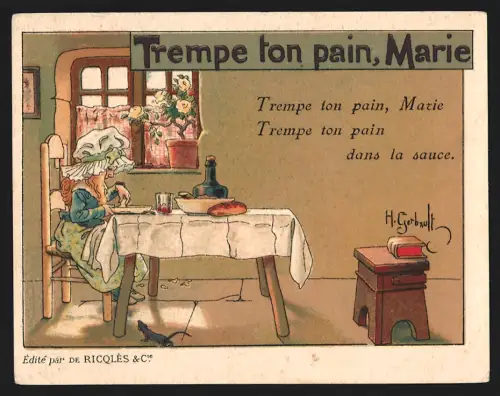 Sammelbild Alcool de Menthe, Mädchen sitzt am Tisch und isst