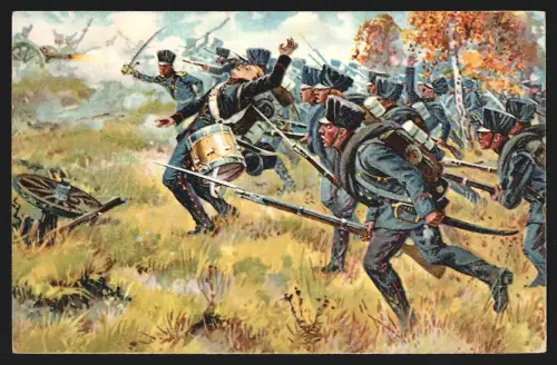 Sammelbild Meuselbach /Thür., L. Lichtenheldt Juniferrol, Eisen-China-Wacholder-Extrakt, Stürmende Soldaten