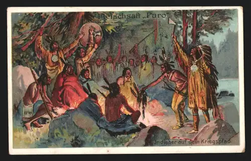 Sammelbild Puro Fleischsaft, Indianer auf dem Kriegspfade