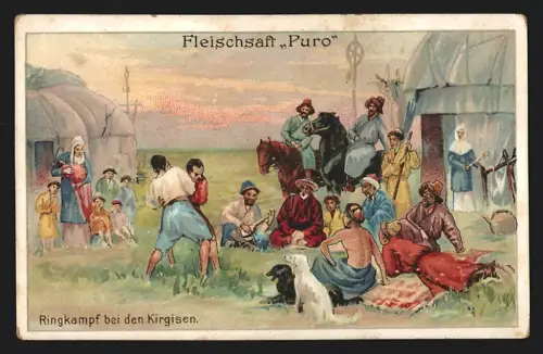 Sammelbild Puro Fleischsaft, Ringkampf bei den Kirgisen